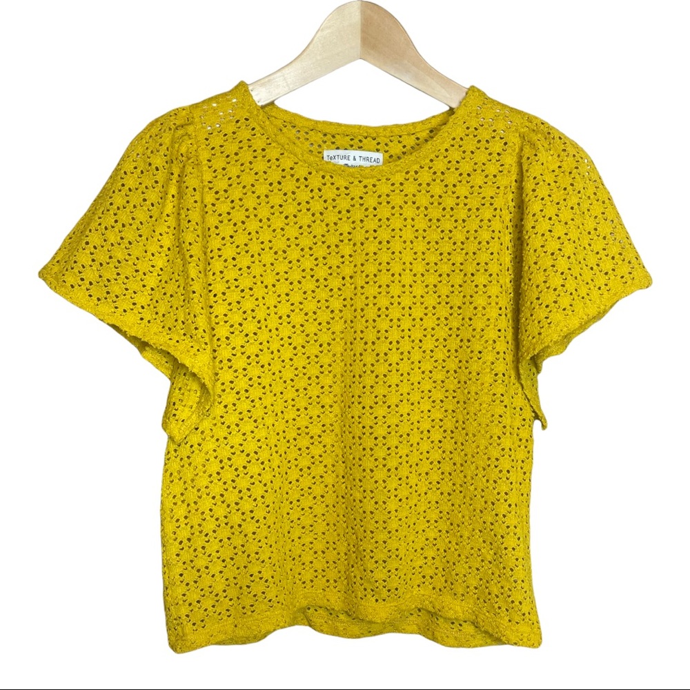 Madewell Texture & Thread Eyelet Flutter Top Yell… - image 3